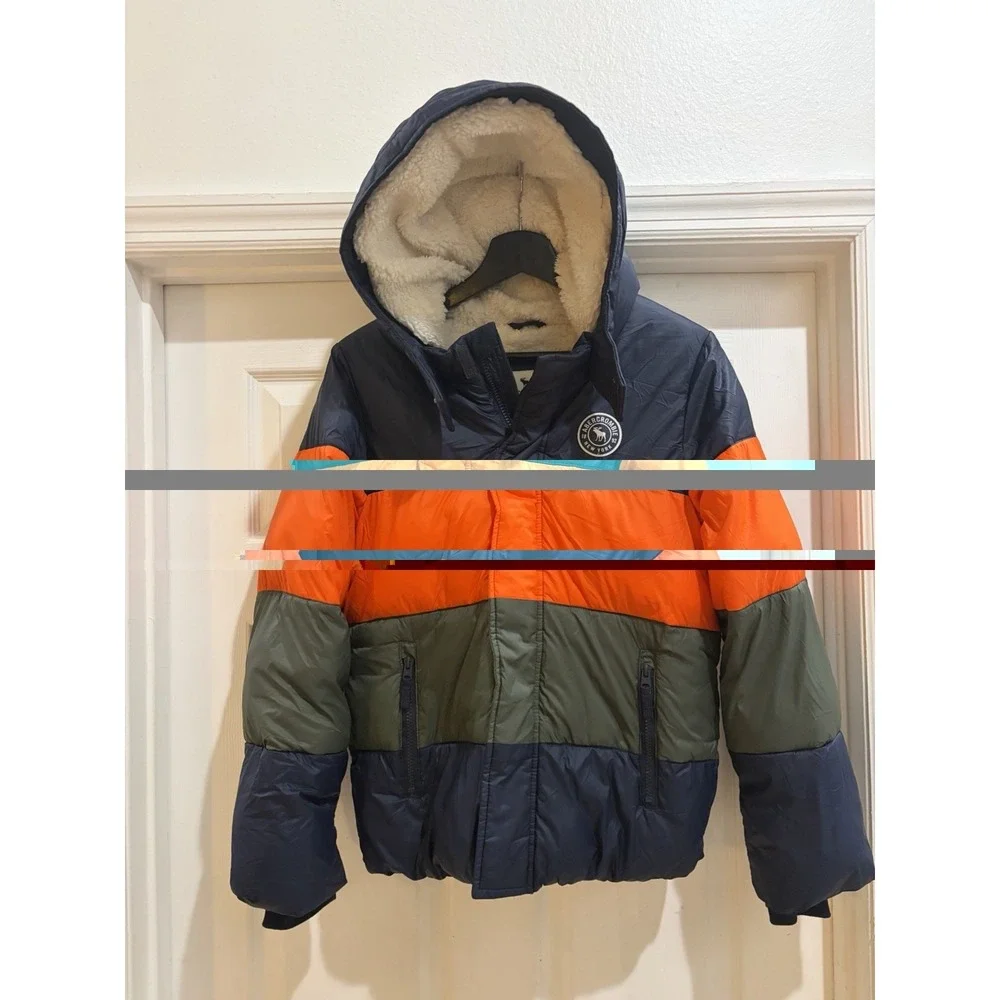 Abercrombie Kids Colorblock Sherpa-Lined Puffer Jacket Size 13/14  Hoodie Coat